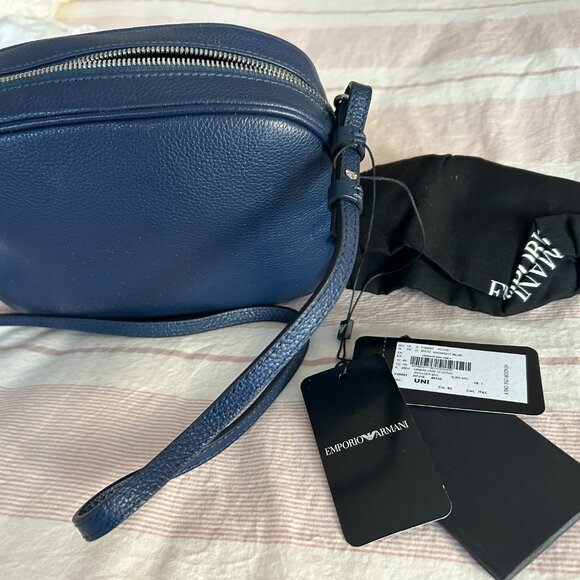 Emporio Armani Midnight Blue Leather Camera Case St Cervo Shoulder Bag - Picture 7 of 11
